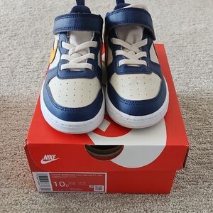 Nike Kids' Navy and White Sneakers with Yellow Accents